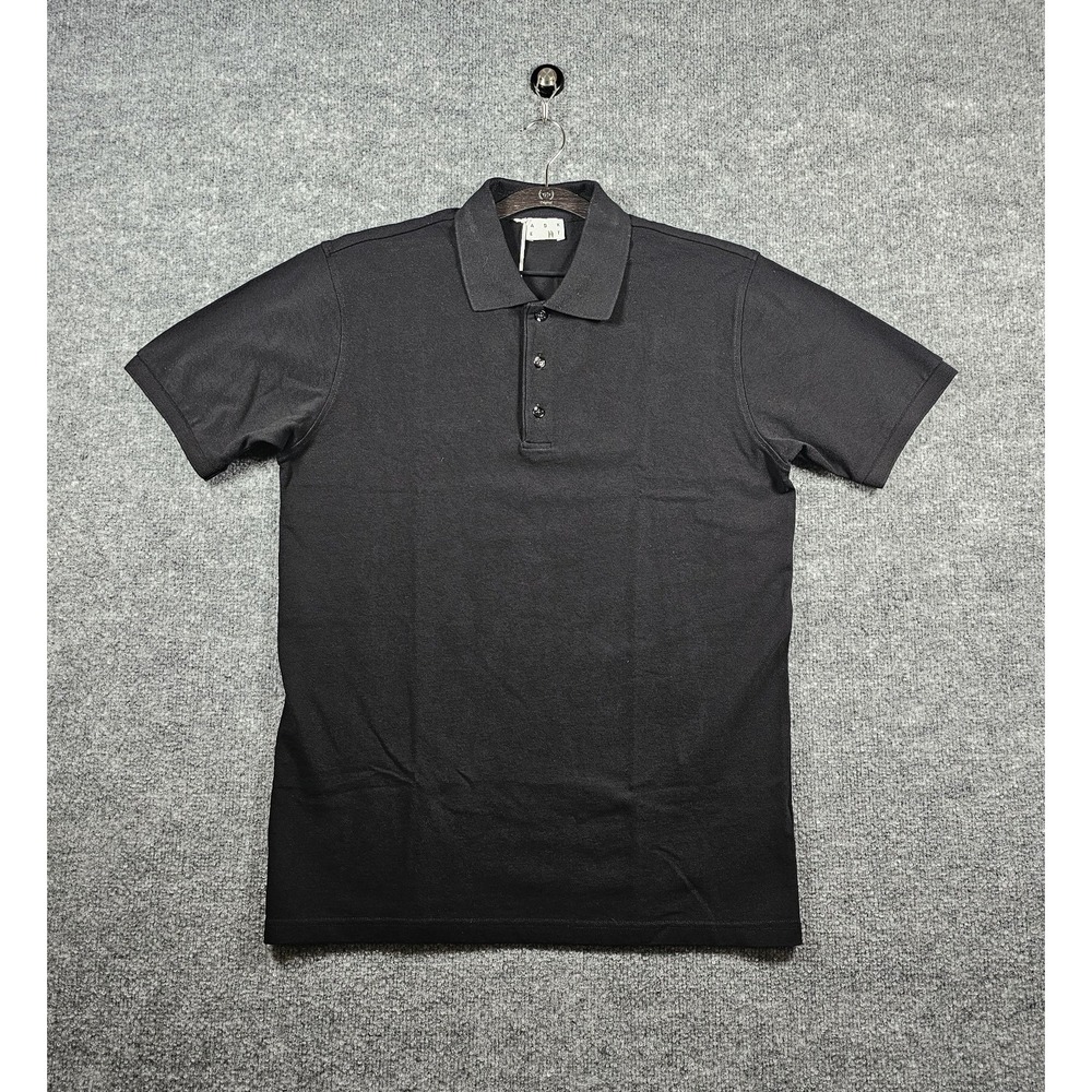 Asket Men's Short Sleeve Organic Cotton Pique Polo Shirt Large Long Black